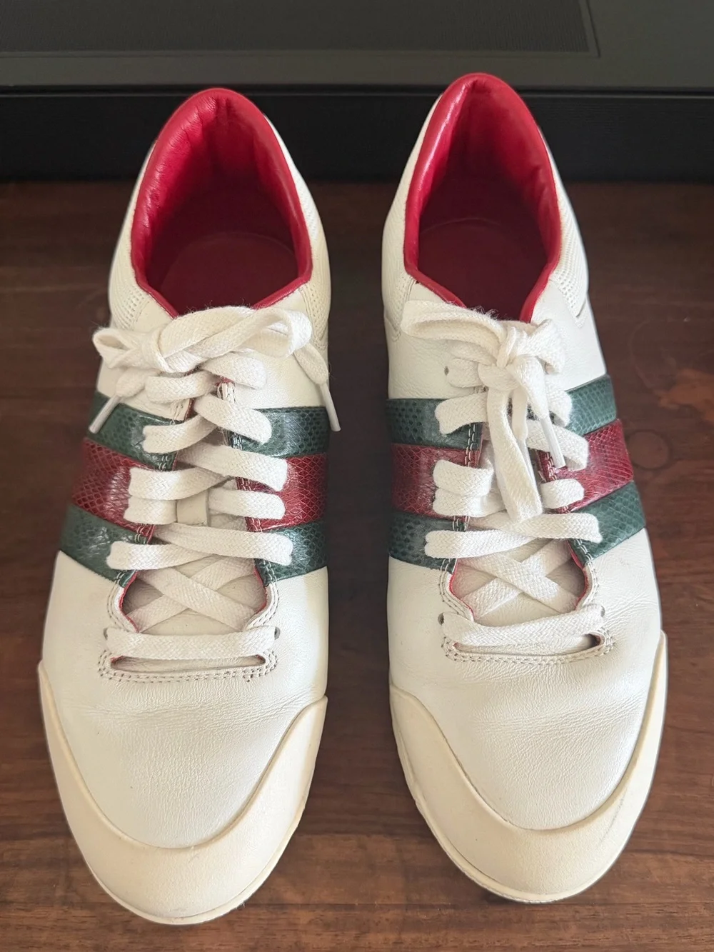 Vintage Gucci White Web Leather Sneakers Sz. 38.5